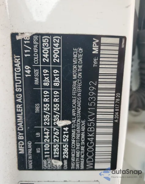 2019 Mercedes-Benz Glc 300 4Matic from USA, damaged, VIN WDC0G4KB5KV153992